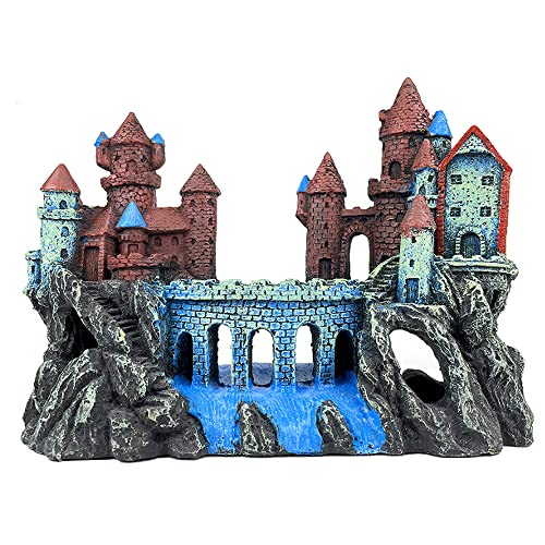 Aquarium Castle Decoration for Fish Tank Castle Cave Hideouts House Plants Supplies Accessories Safe for Freshwater and Saltwater Fish Tanks – Medium (Brown) - color: Age-of-Magic Wizard’s Castle [ Brown ]