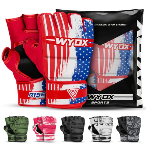 WYOX MMA Gloves for Men & Women – Open Palm MMA Sparring Gloves with Multi-Layer Knuckle & Thumb Padding, Wrist Support, Fingerless Punching Bag Gloves for Grappling, Kickboxing, Muay Thai & Training - color: USA Flag, size: S/M (5.9 - 8.2 inch)