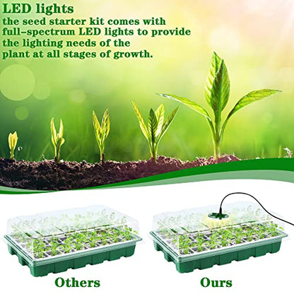 3 Pack Seed Starter Tray Kit with Grow Light Germination Trays with Humidity Dome, 120 Peat Pellets, Gardening Tools, Plant Labels, Plant Growing Trays for Seeds Growing Starting, Green - color: Green
