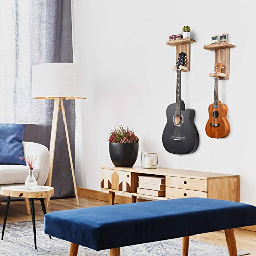 Keebofly Guitar Wall Mount Hanger with Shelf & Pick Holder, 2 Pack - color: 2 Pack_Rustic Brown