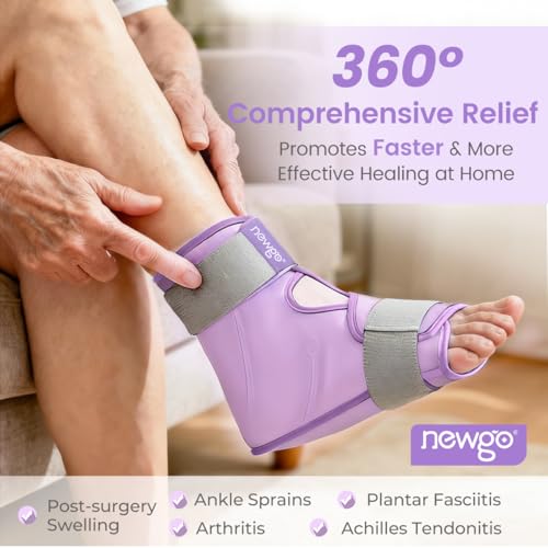 NEWGO Foot Ice Pack Wrap – Cold Compression for Plantar Fasciitis, Purple | 360° Full Coverage Gel Ice Boot, Reusable For Heel & Ankle Pain, Swelling, Achilles Tendonitis, Sprains - color: Purple