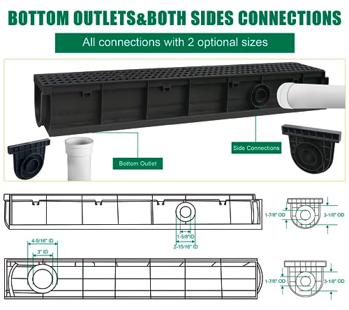 A15 Deep Profile HDPE Trench Drain-39.4Lx6.1Wx5.5H in. Channel Drain with Grates,Durable Plastic Yard Drainage System for Outdoor,Yard Fence,Houseside,Pool,Sidewalk,Patio,Backyard