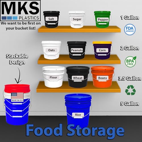 5-Gallon Bucket with Airtight Lid – Made in USA, Food Grade BPA Free Plastic, Heavy Duty Multi-Use, Metal Handle with Grip, Stackable Storage – Blue, 3 Pack