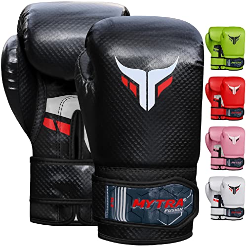 Mytra Fusion Boxing Gloves for Men, Women & Junior Training, Punching Bag, Sparring, Kickboxing, Fighting, Muay Thai, Bag Gloves - color: Black, size: 6-oz