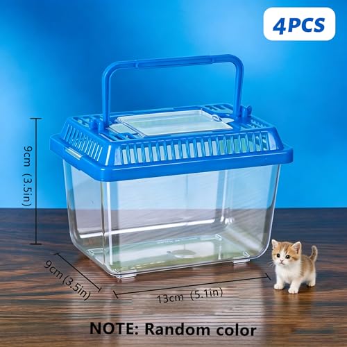 Tadpole Tank, 4 Pcs Portable Fish Tanks, Transparent Eco-Friendly Plastic Fish Tank Set with Handle, Tadpole for Small Aquatic Pets & Reptiles..