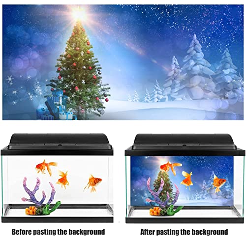 Christmas Aquarium Background Sunshine Christmas Tree Art Painting Sticker, Fish Tank Background Wallpaper Decoration, Thicken 3D Effect PVC Adhesive Poster,91x61cm