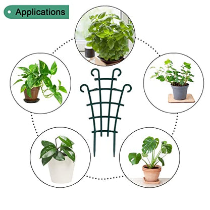 12 Pack Trellis for Potted Plants, Garden Trellis for Climbing Plants Plastic Mini Climbing Plant Trellis Flower Pots Support Stackable Trellis for Climbing Plants Peas, Dark Green