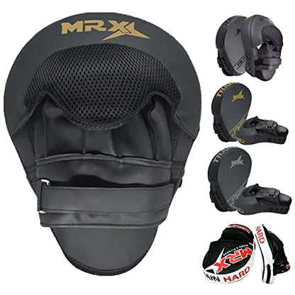 Punching Mitts MMA Muay Thai Boxing Pads, Gel Tech Leather Curved Focus Mitts, Training Hand Pads Sparring Martial Arts Karate Dojo Target Strike Shield - color: Black/Golden