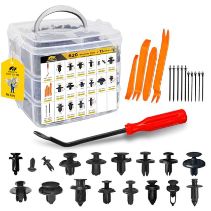 MIKKUPPA 635PCS Car Push Retainer Clips - 16 Sizes Nylon Bumper Fender Plastic Rivets Automotive Clips Auto Fasteners with 10 Cable Ties and Fasteners Remover Replacement for Toyota GM Ford Honda