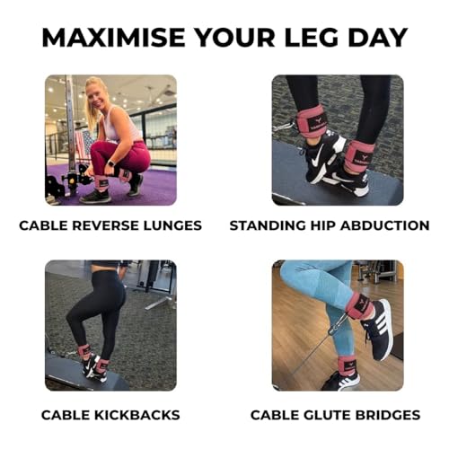 Adjustable Gym Ankle Straps for Cable Machines Women & Men, Glute Kickbacks - color: Solid Pink, size: Single