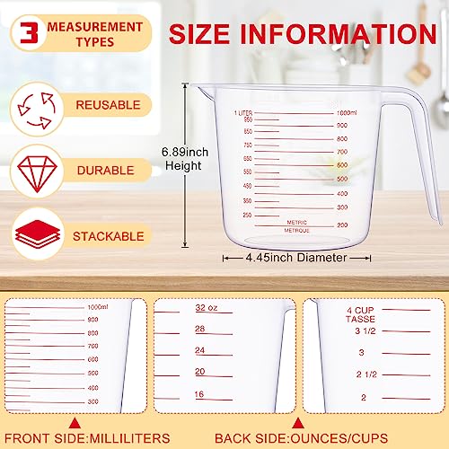 36 Pcs Plastic Measuring Cup Clear Measuring Mug with Spout and Handle Grip Capacity Clear Graduated Pitcher for Kitchen Flour Water Liquids (Red,32 oz, 4 Cups) - color: Red, size: 32 oz, 4 Cups