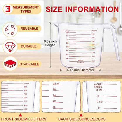 36 Pcs Plastic Measuring Cup Clear Measuring Mug with Spout and Handle Grip Capacity Clear Graduated Pitcher for Kitchen Flour Water Liquids (Red,32 oz, 4 Cups) - color: Red, size: 32 oz, 4 Cups