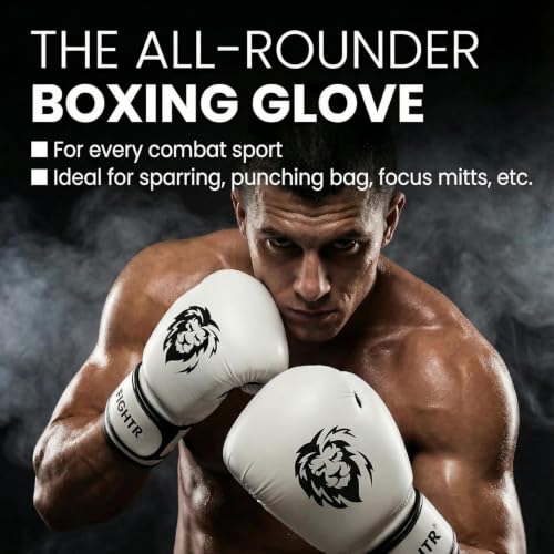FIGHTR® Boxing Gloves - Pro Training Sparring Gloves - color: White / Black, size: 16 oz