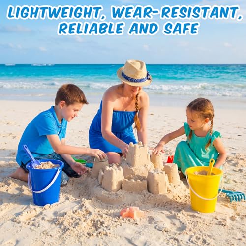 12 Pieces Beach Pails Sand Buckets for Boys and Girls Beach and Sand Toys at the Use for Molds at the Sandbox Summer Party Supplies, 4 Colors (7.5 Inch,Red,Yellow,Blue,Green)