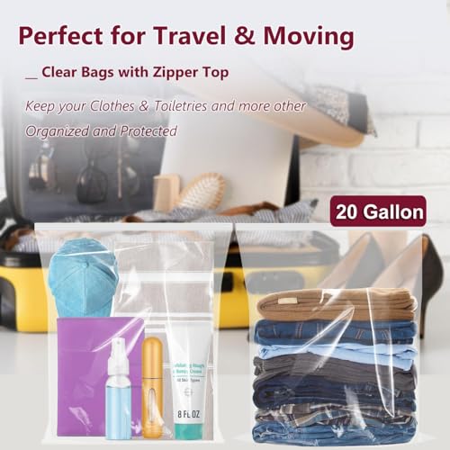 Extra Large Plastic Bags With Zipper Top, 24x32in,3-Mil Thick,5 Pack,Storage Bags for Clothes,Travel, Moving, Reusable,Heavy-Duty,BPA-Free, Clear Plastic - size: 24x32in