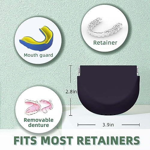 Silicone Retainer Case Soft Upgraded Cute Aligner Case Slim Partial Denture Case Container Holder Night Guard Braces Case with Lanyard for Girl Women Men Travel (Black) - color: Black