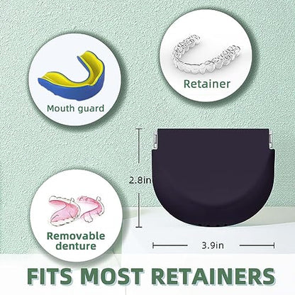 Silicone Retainer Case Soft Upgraded Cute Aligner Case Slim Partial Denture Case Container Holder Night Guard Braces Case with Lanyard for Girl Women Men Travel (Black) - color: Black