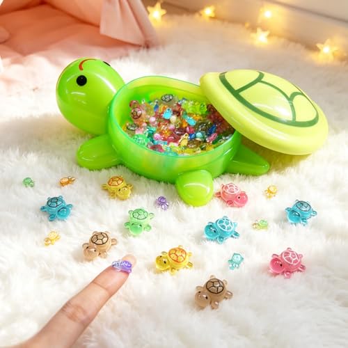 130PCS Glow-in-The-Dark Mini Turtle Figurines, Luminous Resin Turtles with Cute Turtle Storage Case for Aquarium, Party Favors, Fairy Garden, Desk Decor & DIY Crafts, 2 Sizes (0.4"/0.8")