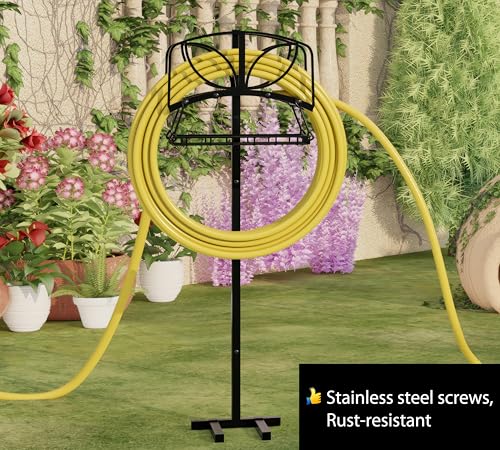 Fire Beauty Garden Hose Holder with Storage Basket,Heavy-Duty,80+ lb Capacity,Rust-Proof Stainless Steel,Organizes 150ft Hose for Patio&Yard,Leaf Design - style: Leaf Design