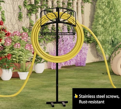 Fire Beauty Garden Hose Holder with Storage Basket,Heavy-Duty,80+ lb Capacity,Rust-Proof Stainless Steel,Organizes 150ft Hose for Patio&Yard,Leaf Design - style: Leaf Design