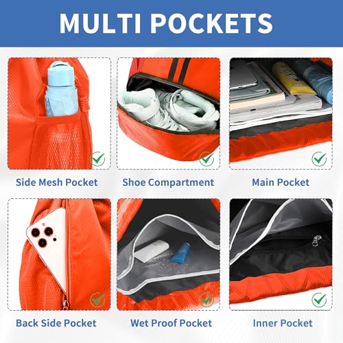JELUTAR Drawstring Backpack Gym Bag with Shoes Compartment, Red - color: Red, size: Large
