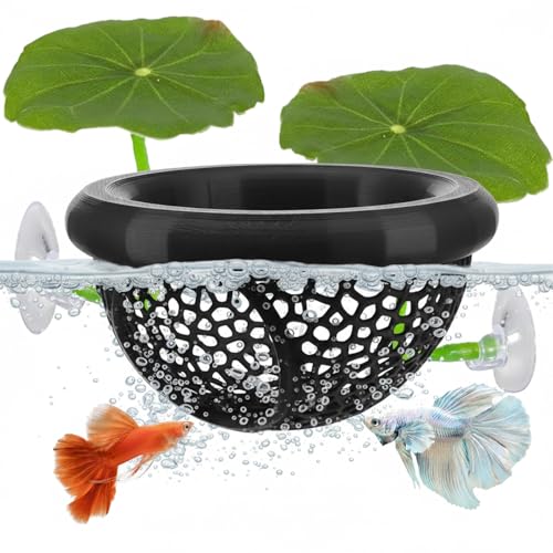 3PCS Floating Betta Hammock Cave & Feeder Ring - 3D Printed Aquarium Decor with 2 Bed Leaf, Safe Resting Spot for Betta Fish, Shrimp in Nano Fish Tanks (Black) - color: BLACK