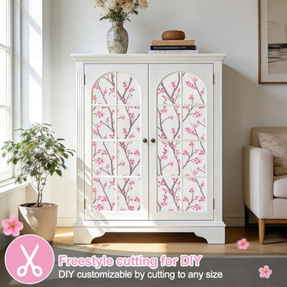 Frosted Static Cling Window Film, Stained Glass Privacy Film with Sakura Pattern, Anti-Glare UV Protection, Removable Decorative Window Clings for Home (Frosted Sakura, 17.5 x78.7 in)