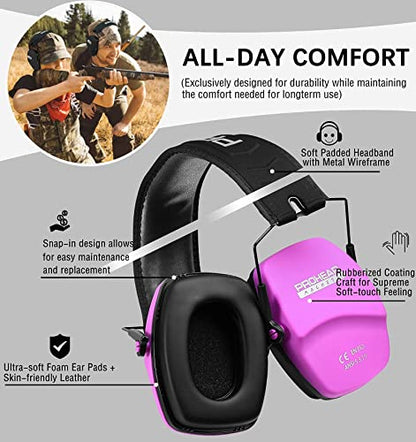 PROHEAR 016 Shooting Ear Protection Earmuffs 2 Pack, NRR 26dB for Gun Range, Hunting -Black and Pink - color: Black+pink