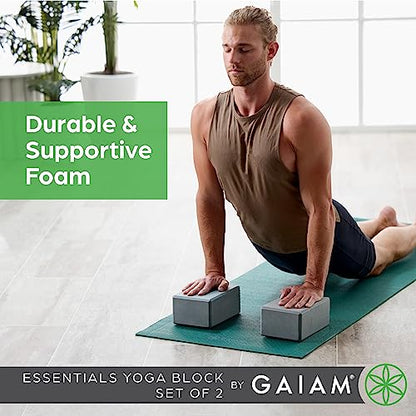 Gaiam Yoga Block - Supportive Latex-Free Eva Foam - Soft Non-Slip Surface with Beveled Edges for Yoga, Pilates, Meditation - color: Grey, style: 2 Blocks