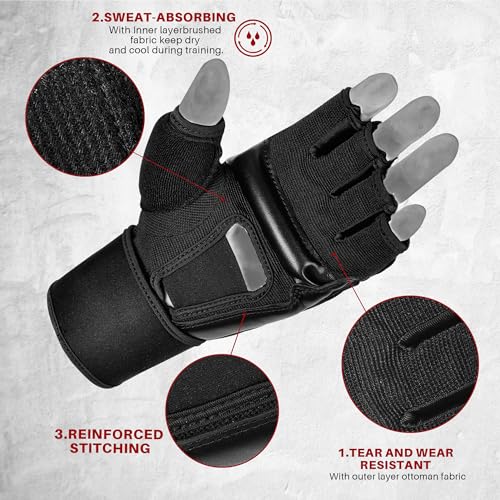 Xinluying MMA Boxing Gloves, 28CM Wide Wristband, PU, for Men, Women & Kids - color: Black, size: Small