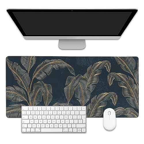 Mouse Pad,Abstract Golden Art Line Style Desk Mat for Desktop,Desk Pad with Non-Slip Base and Stitched Edge,Extended Mousepad for Office and Home 35.4X15.7 Inch - color: Abstract Golden Art Line Style