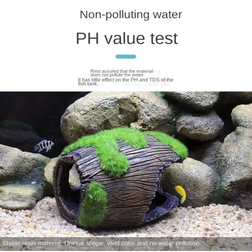 Decorations Tank Resin Landscaping 8.5x6.5x7CM Fish Tank Accessories Moss Fish Hiding Cave Broken Barrel