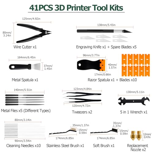 3D Printer Tools Kit Complete 3D Printer Accessories with Scrapers, Files, Tweezers, Brushes & More for Model Finishing Removing and Cleaning – Ideal for Beginners & 3D Printing Enthusiasts