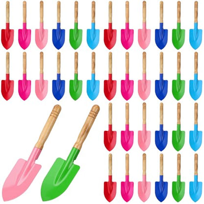 Liliful 30 Pcs Mini Gardening Shovel Colorful Metal Garden Tools with Wooden Handle Beach Shovel for Planting Loosening Digging