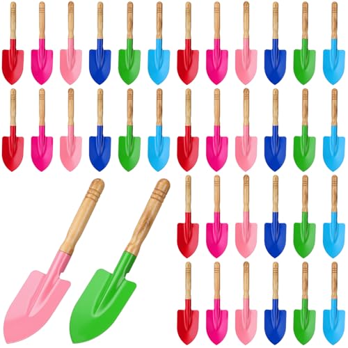 Liliful 30 Pcs Mini Gardening Shovel Colorful Metal Garden Tools with Wooden Handle Beach Shovel for Planting Loosening Digging