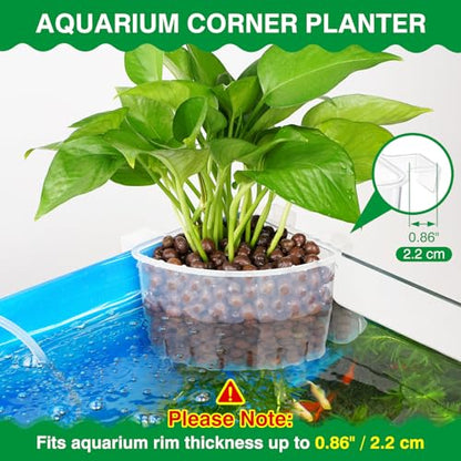 2026 Latest Model Large Aquarium Corner Planter Hanging Plant Holder for Fish Tank Aquaponic Plant Cultivation and Aquascape Accessories Decorations (4 Pack) Transparent