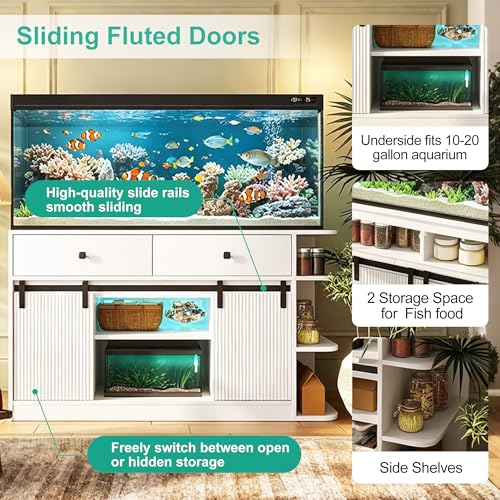 75 Gallon Fish Tank Stand with RGB LED & 6-Outlet Charging Station, 55-75 Gallon Aquarium Cabinet with Sliding Doors, 1200 lbs Capacity, White - color: White, size: 55.1"L x 19.6"W x 32.2"H