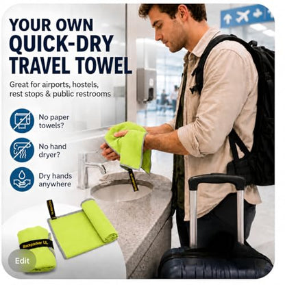 Backpacking Ultralight Quick Dry Microfiber Soft Fast Drying Hand and Face Towel Wash Cloth Camping Yoga Hiking Active Lifestyle Small (Lime, Small) - color: Lime, size: Small