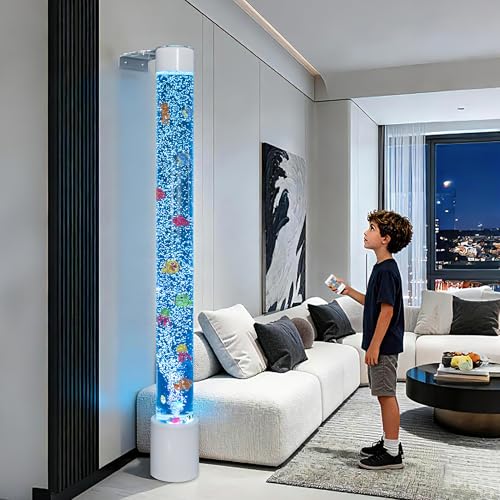 Water Bubble Fish Tube Lamp- Wall-Mountable Sensory Aquarium Night Light with 8 Color Options, Remote Control - Calming Floor Lamp for Autistic Children & Stress Relief (Includes Wall Bracket) (6FT) - size: 6FT