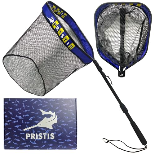Floating Lightweight Fishing Net with Telescopic Pole Handle, 20'' Deep Net, Rubber Coat Landing Net Freshwater Saltwater, 39'' Foldable Extendable Dip, Boat Kayak for Catch Release