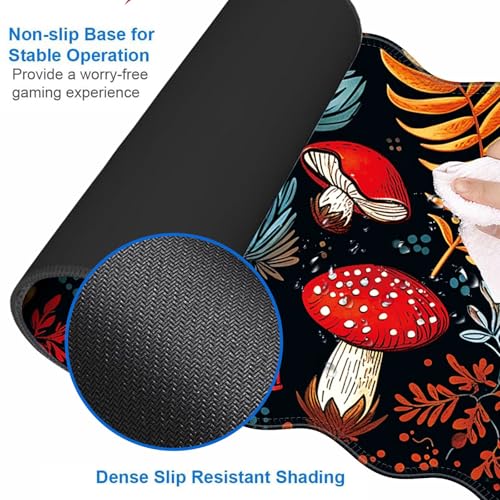 Large Gaming Mouse Pad, Keyboard Wrist Rest Pad & Wrist Support Mousepad Set, Stitched Edge, Extended, Non-Slip Base, Memory Foam Desk Mat for Office, Home,Cute Mushrooms - color: Cute Mushrooms