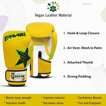 Farai Kids Boxing Gloves 6-oz Kickboxing Muay Thai Training MMA Sparring Gloves, Best Gloves for Training on Punching Bag, Focus Pads Practice - color: Yellow