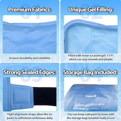 Ice Packs for Injuries Reusable Knee Gel Ice Pack Wrap for Swelling Blue | Pliable Low-Freeze Gel, Multi-Joint Pain Relief, Hands-Free Secure Strap, Accelerated Recovery Tool, Large - color: 1pc Knee Ice Wrap-blue
