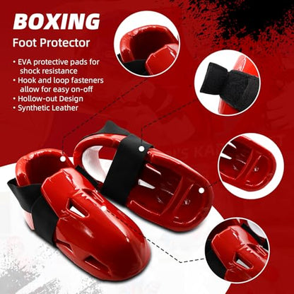 Martial Arts Karate Protective Sparring Gear Package Deal/Gift Adjustable Adult & Youth Headgear, Gloves & Kicks for MMA, Taekwondo, Boxing Training (Red, Medium)