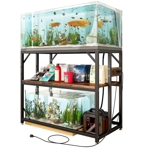 40 Gallon Fish Tank Stand with Power Outlets, Aquarium Stand with Adjustable 2-Tier Storage Shelf, Terrarium Stand,Heavy Duty Reptile Turtle Tank Stand for Home Office,Rustic Brown - color: Rustic Brown, size: 40 Gallon