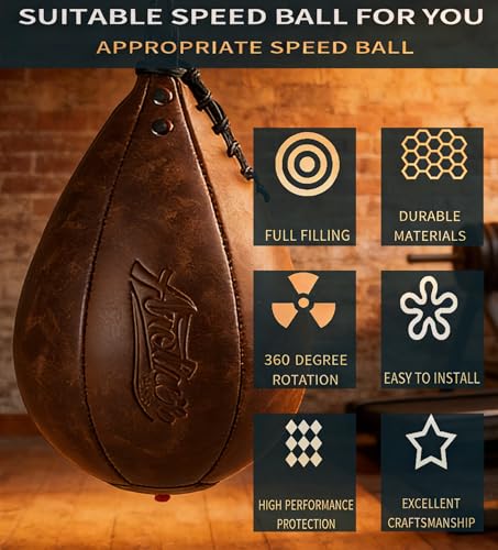 Speed Bag for Boxing & MMA,Leather Reflex Training Pear Shaped Punching Bag - color: Coffee