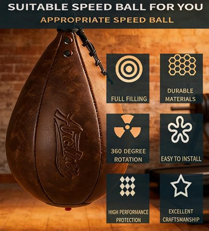 Speed Bag for Boxing & MMA,Leather Reflex Training Pear Shaped Punching Bag - color: Coffee