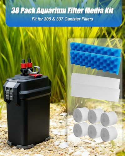 38 Pack Aquarium Filter Media Kit Fit for Fluval 306 307 Canister Filters, Includes Water Polishing Pad, Bio Foam Pad, Foam Blocks, Ceramic Rings, Activated Carbon, Filter Mesh Bag