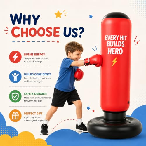 Punching Bag for Kids, 47-in Inflatable Toddlers Punching Bag