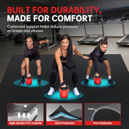 GymCope Large Exercise Mat for Home Workouts, 12x6/10x6/9x6/8x6/7x5/6x4 ft - color: 7'*5'Black